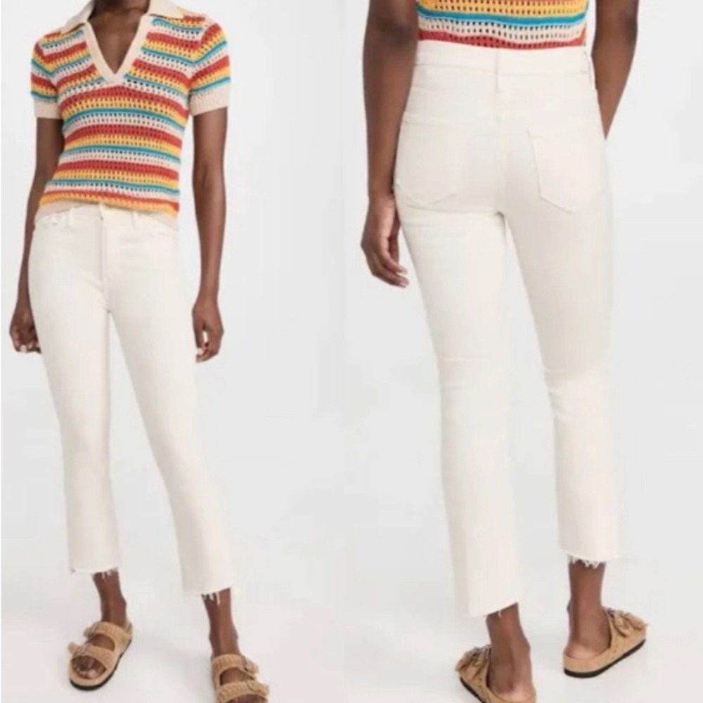 Mother- Mid Rise Dazzler Crop Fray in Cream Puff (size 28)